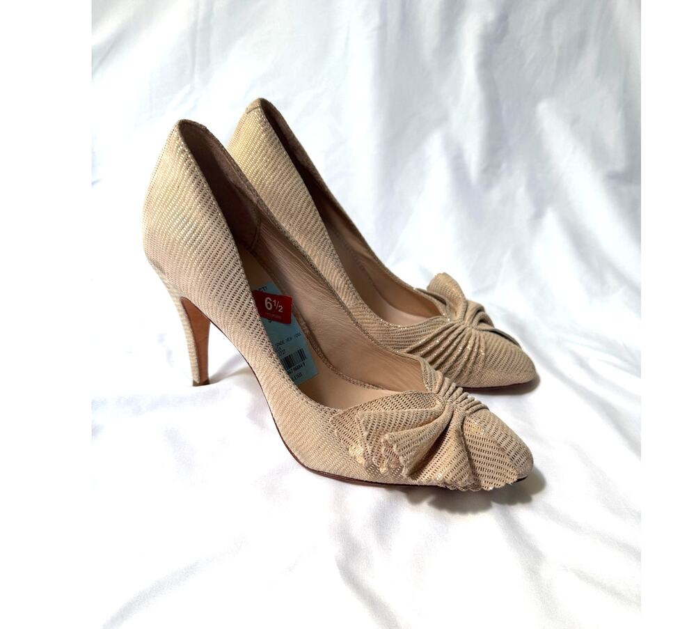 Kate Spade Alessia Bow Heels Pumps, Nude Champagne Gold, Bridal Wedding, 6.5
